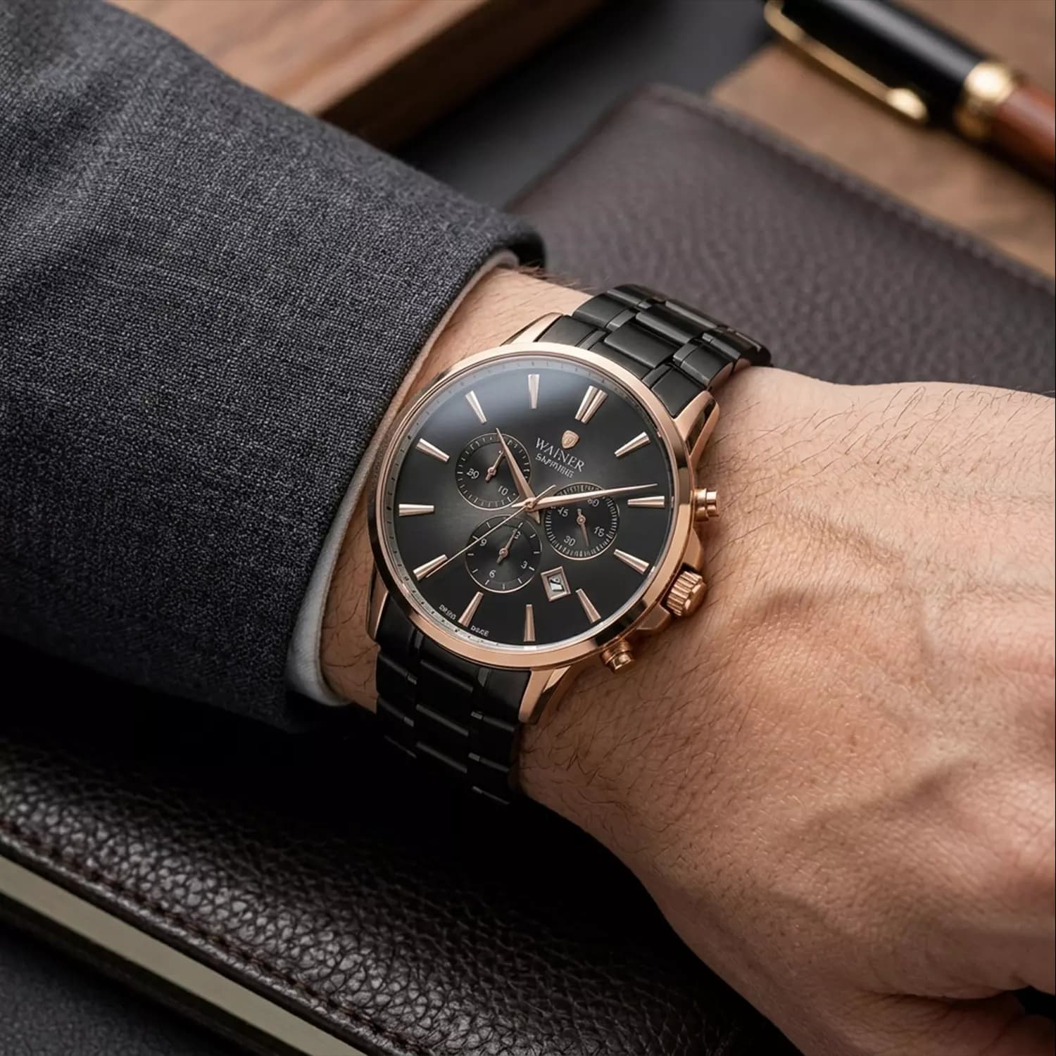 ساعت مچی واینر مردانه فلزی مشکی کرنوگراف WA.19333-E — تصویر ۵