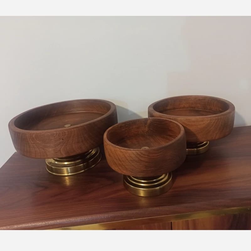 ست کاسه چوبی پایه دار 3 تکه