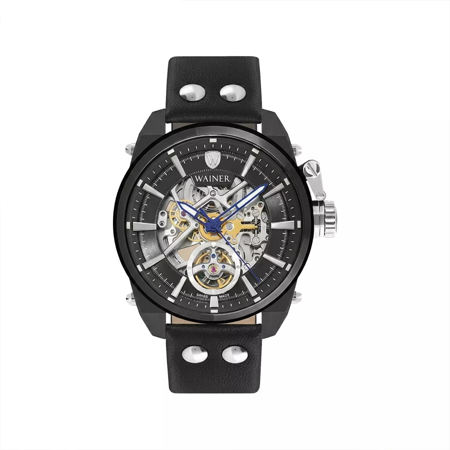 ساعت مچی واینر مردانه چرم مشکی صفحه اسکلتون اتوماتیک WA.25980
