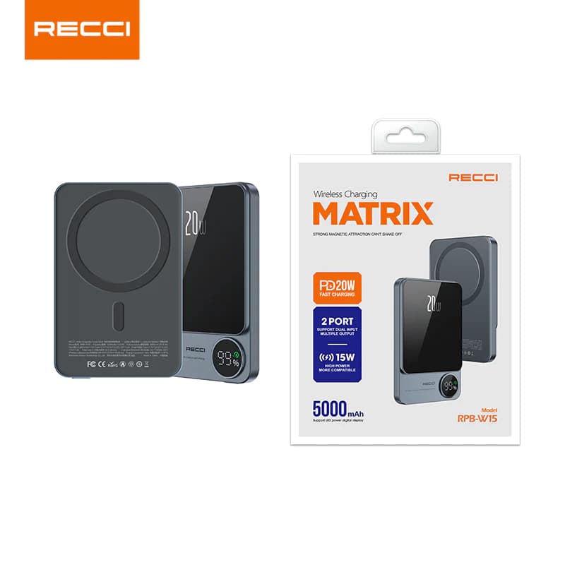 پاوربانک مگنتی رچی مدل Recci RPB-W15 Matrix Power Bank با ظرفیت 5000mAh — تصویر ۱۱