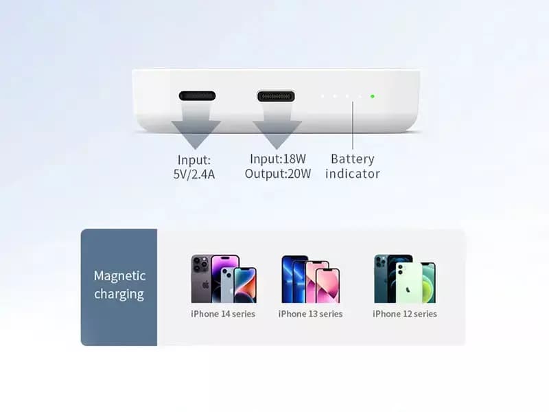 پاوربانک مگنتی رچی مدل Recci Wireless Magnet Power Bank RPB-W09 با ظرفیت 10000mAh و توان 15 وات — تصویر ۱۲