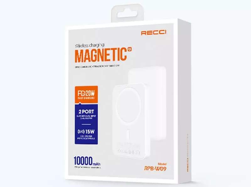 پاوربانک مگنتی رچی مدل Recci Wireless Magnet Power Bank RPB-W09 با ظرفیت 10000mAh و توان 15 وات — تصویر ۷