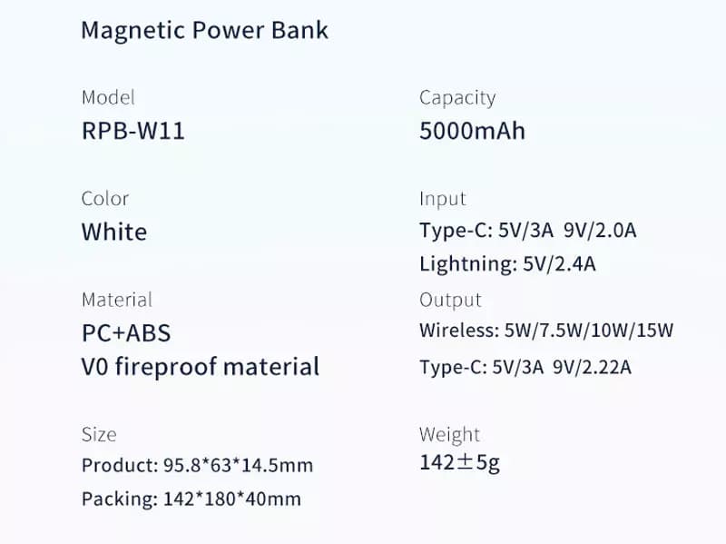 پاوربانک مگنتی رچی مدل Recci Wireless Magnet Power Bank RPB-W09 با ظرفیت 10000mAh و توان 15 وات — تصویر ۵