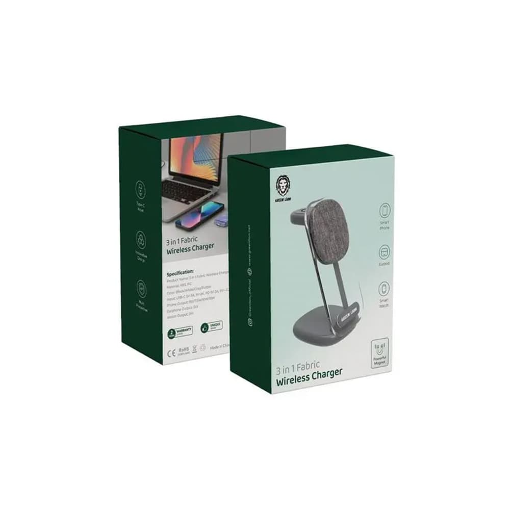 شارژر بی سیم گرین لاین مدل Green lion GN3IN1FAWIRC wireless fabric