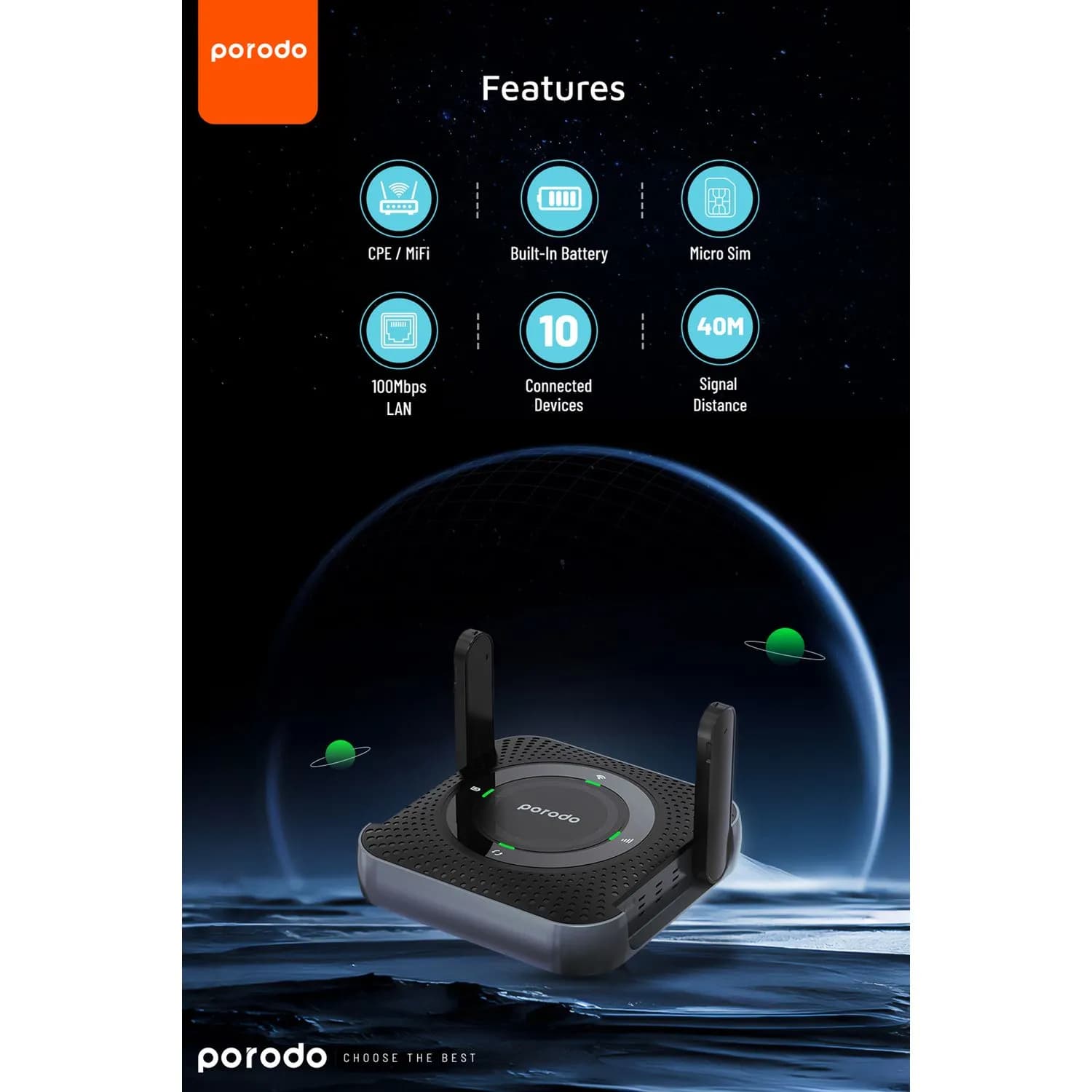 روتر قابل حمل 4G / LTE پرودو مدل Porodo Home & Outdoor Portable Router PD-4GCPMF — تصویر ۱۱