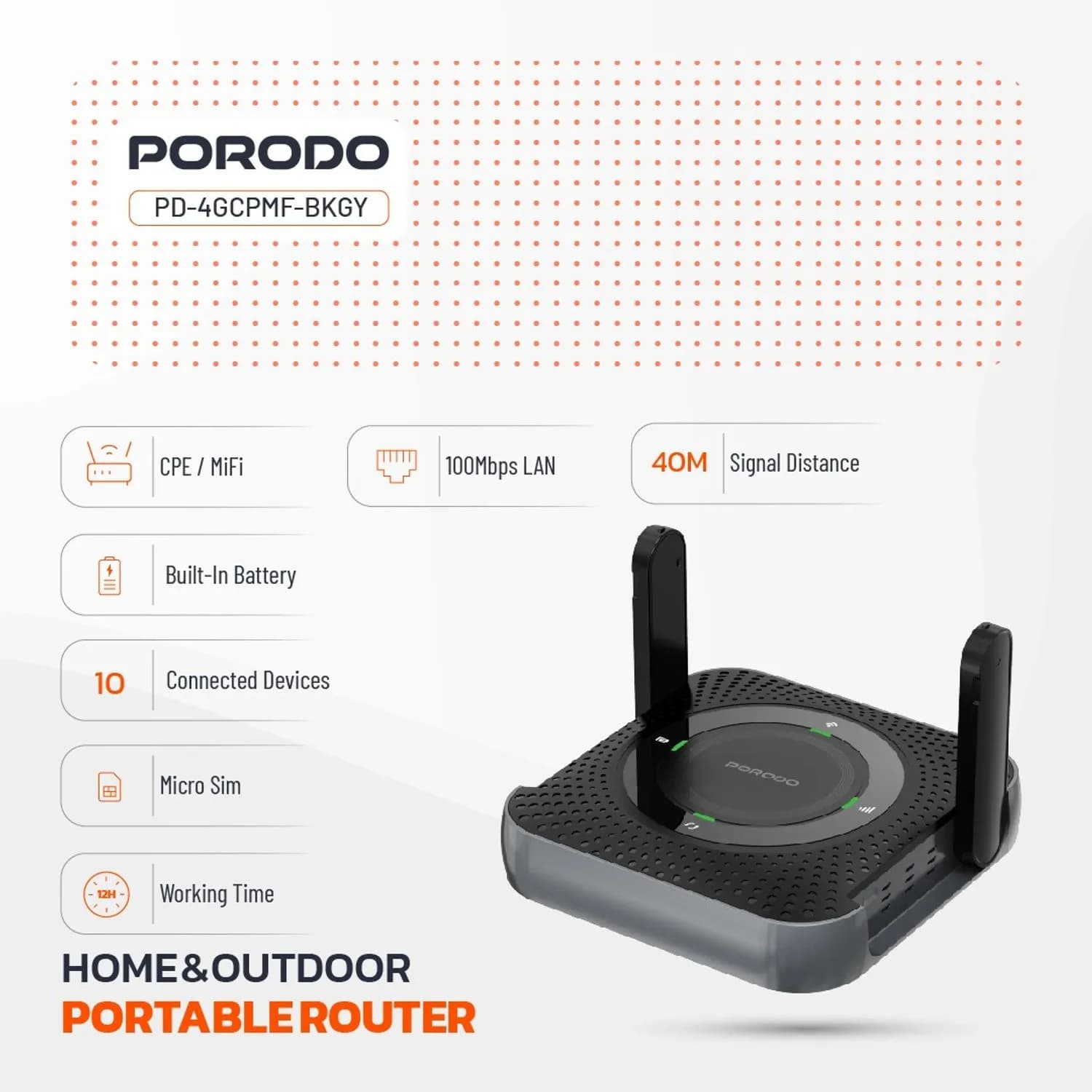 روتر قابل حمل 4G / LTE پرودو مدل Porodo Home & Outdoor Portable Router PD-4GCPMF — تصویر ۹