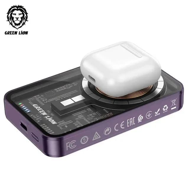 پاوربانک شفاف 3 در 1 گرین لاین مدل GREEN LION GN3TRAPB5 POWER 5000MAH MAGSAFE — تصویر ۱۲