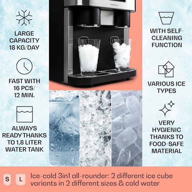 یخ ساز رومیزی کلارشتاین آلمان Klarstein Eiszeit Crush Ice Cube Maker — تصویر ۴
