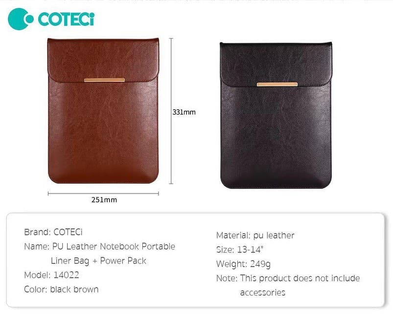 کیف چرم لپتاپ مدل COTECi Pu Leather Notebook Portable Liner Bag + Power Pack 14022 — تصویر ۳