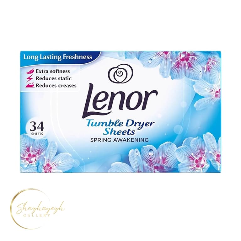 ورق خشک کن لباس اسپرینگ اویکنینگ لنور ۳۴ عددی Lenor Spring Awakening Tumble Dryer Sheets 34 Sheets
