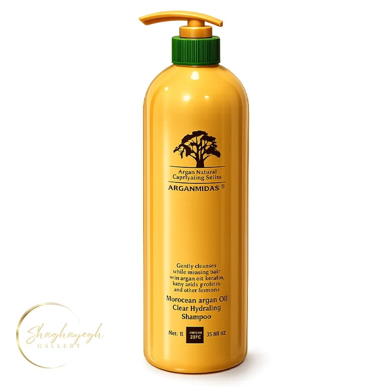 شامپو آبرسان و تقویت کننده مو آرگان میداس ۱۰۰۰ میل Arganmidas Moroccan Argan Oil Clear Hydrating Shampoo 1L — تصویر ۲