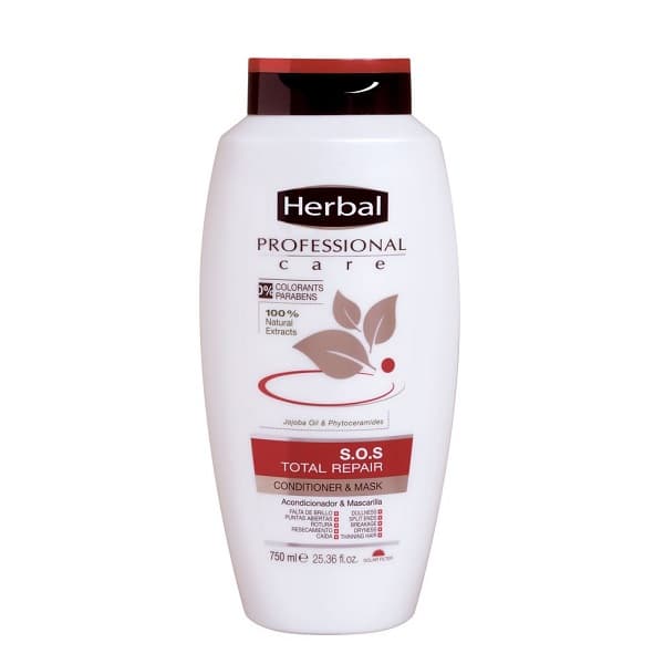 ماسک و نرم کننده مغذی و ترمیم کننده انواع مو هربال مدل S.O.S حجم 750 میل Herbal S.O.S Total Repair Hair Mask-750ml — تصویر ۴
