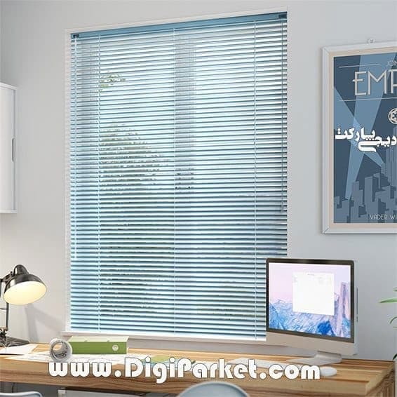 پرده کرکره فلزی فیروزه ای ساده ۱۶ میلیمتری dp020