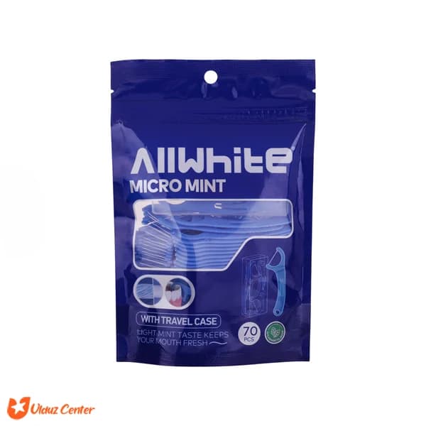 نخ دندان دسته دار پاکتی All White مدل Micro Mint بسته 70 عددی