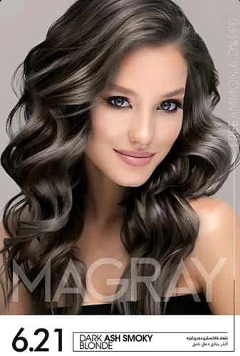کیت رنگ موی MAGRAY رنگ بلوند خاکستری دودی تیره کد 6.21