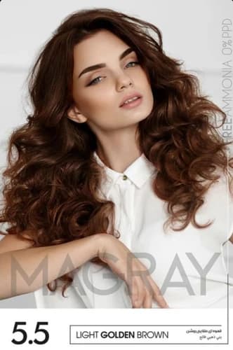 کیت رنگ موی MAGRAY رنگ قهوه ای طلایی روشن کد 5.5 — تصویر ۳