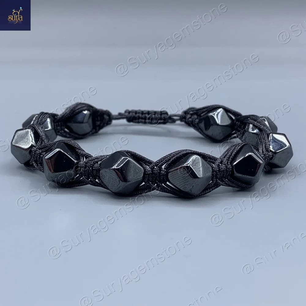 دستبند مردانه سنگ حدید اصل ، سنگی تراش استار Mystic Trio 9