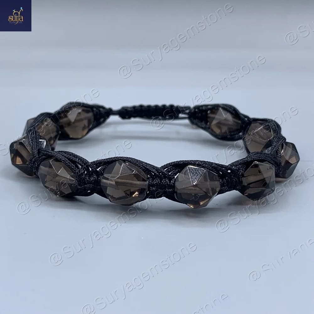 دستبند مردانه سنگ کوارتز دودی اصل و معدنی ، سنگی تراش استار Mystic Trio 8
