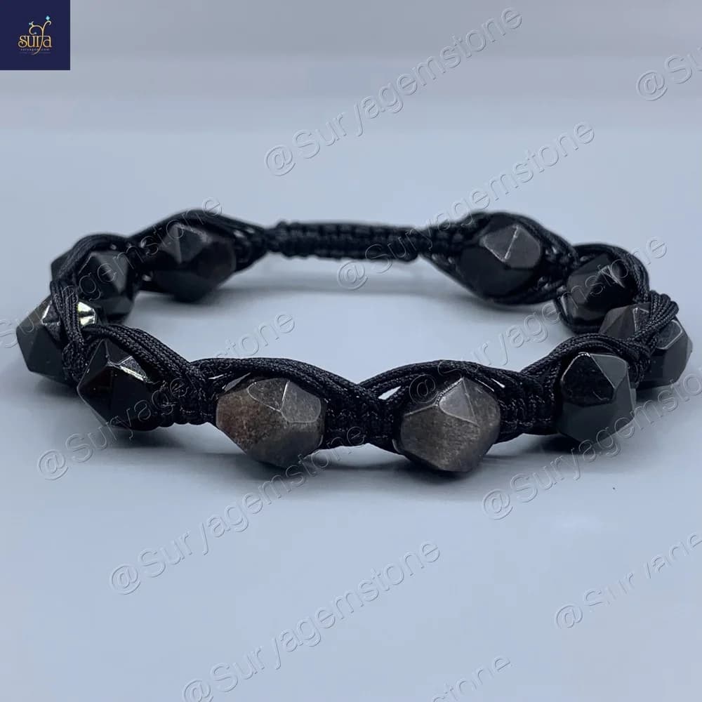 دستبند مردانه سنگی ، سنگ آبسیدین اصل و معدنی Mystic Trio 5