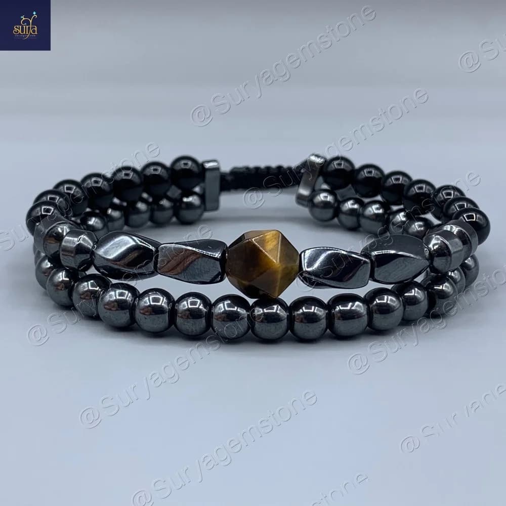 دستبند مردانه سنگی ، سنگ چشم ببر اصل و معدنی، عقیق و حدید Iron Hand 8