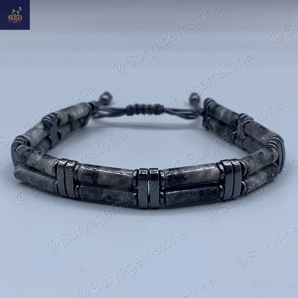 دستبند مردانه سنگ لارویکیت و حدید اصل و طبیعی ، سنگی دست ساز Canal Stone 4