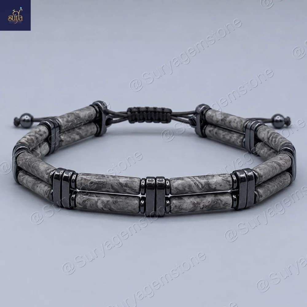دستبند مردانه سنگی ، سنگ جاسپر کاپوچینو و حدید Canal Stone 2