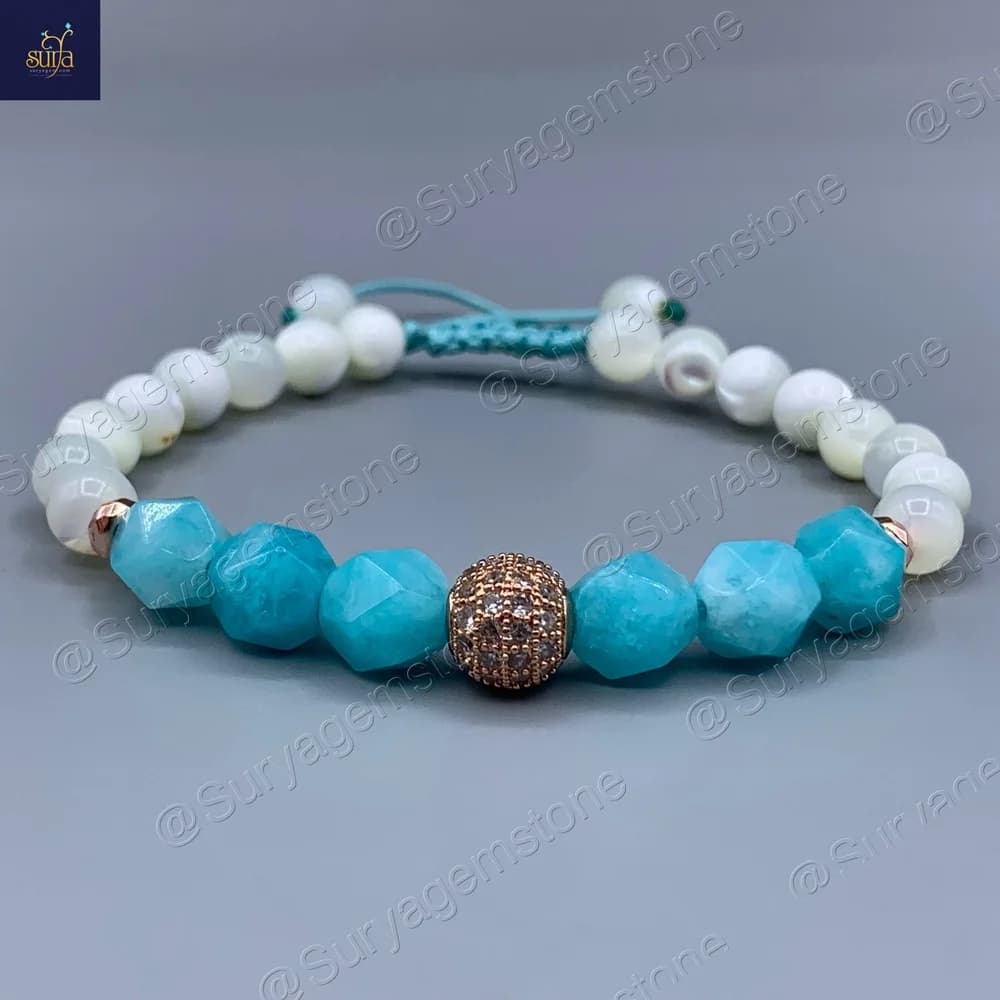 دستبند زنانه سنگ جید و صدف اصل ، سنگی دست ساز Ocean Whisper