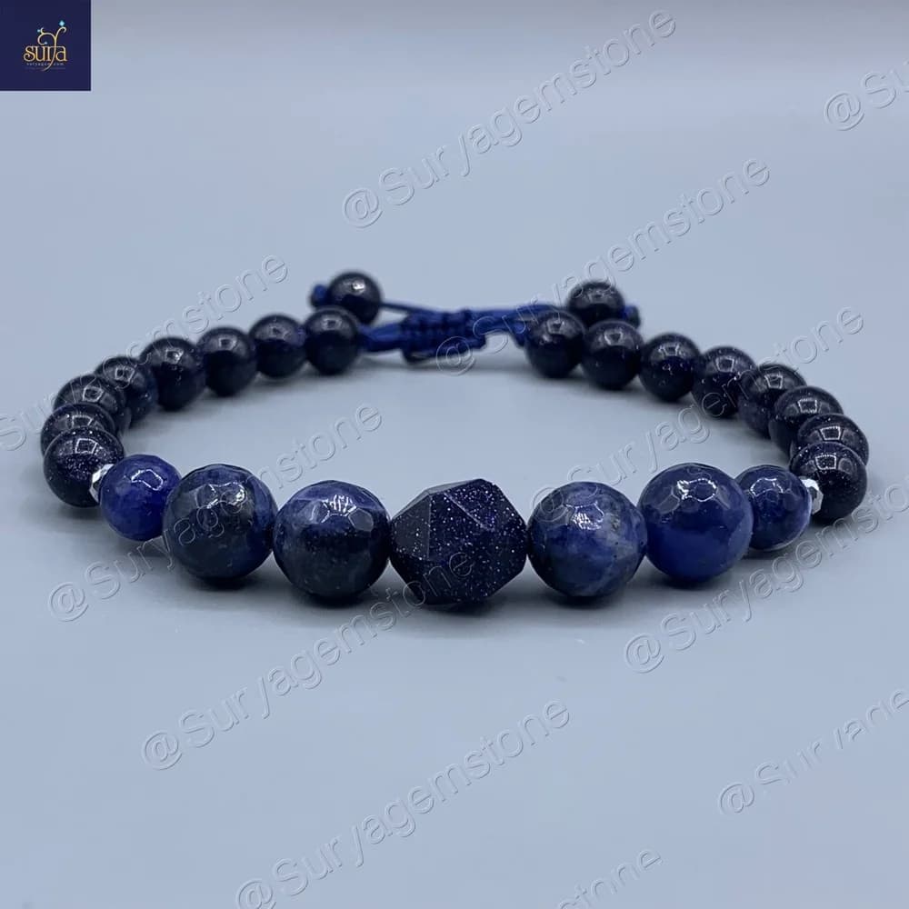 دستبند دخترانه سنگ سودالیت اصل و معدنی و دلربا ، سنگی دست ساز Sodalite Splendor