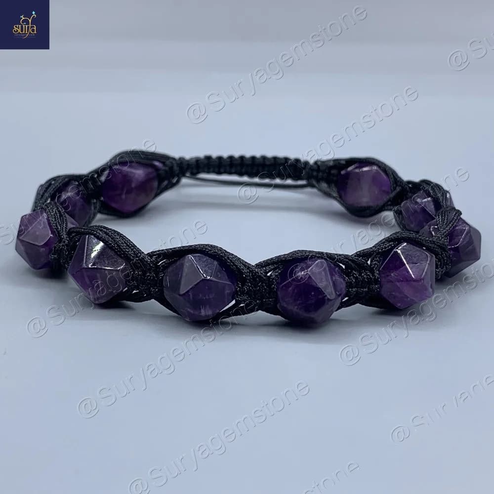 دستبند مردانه سنگی ، سنگ آمیتیست تراش استار طبیعی و اصل Mystic Trio 3