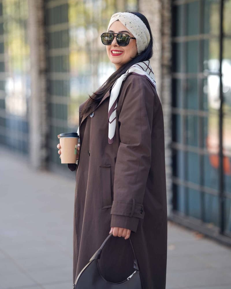 بارونی بلند قهوه ای ترک طرح ژالین – ترنچ کت — تصویر ۳