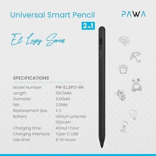 قلم هوشمند پاوا مدل (UNIVERSAL SMART PENCIL 2 IN 1 (PW-ELSP21 — تصویر ۳