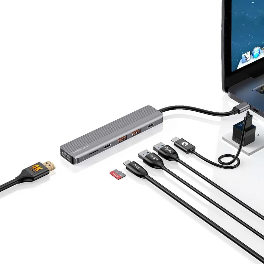 هاب USB-C پاورولوژی مدل 6in1 Slim 4K HDMI (P61HBCGY) — تصویر ۶