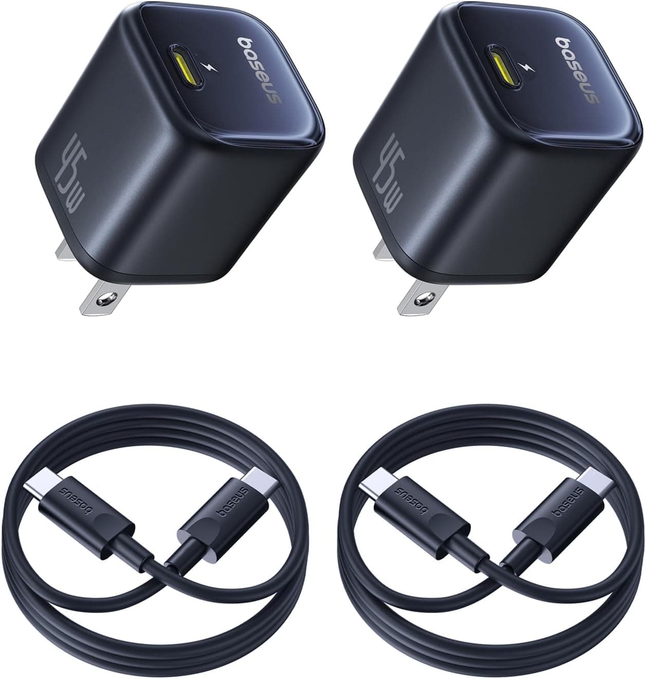 شارژر دیواری بیسوس GaN6 مدل 45 وات USB-C بسته دو عددی
