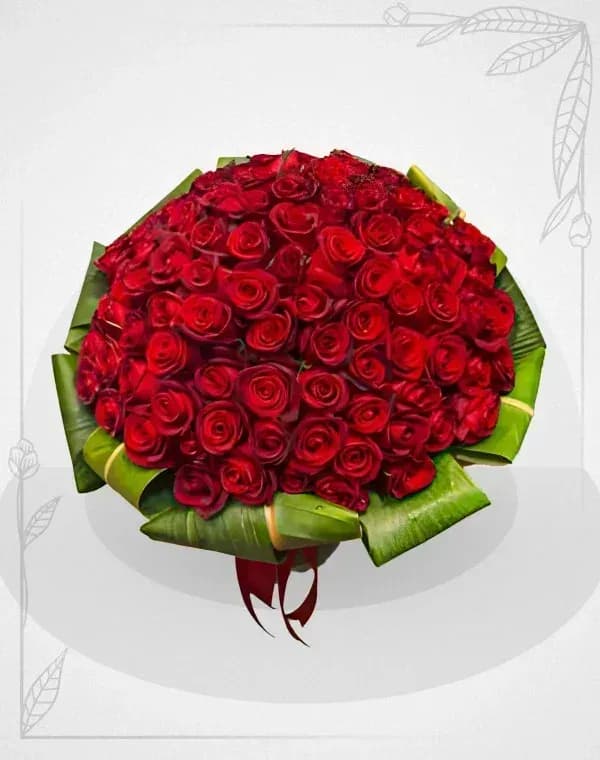 دسته گل رز قرمز 100