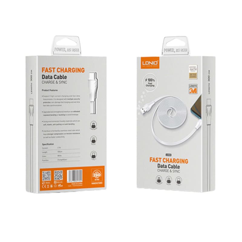 کابل تبدیل USB به microUSB الدینیو مدل LS553 طول 3 متر — تصویر ۳