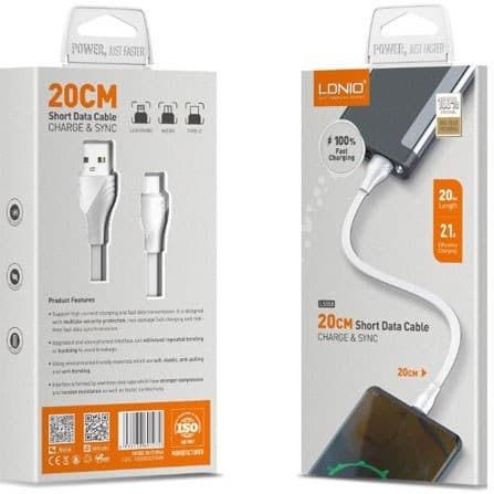 کابل شارژر آیفون LIGHTNING الدینیو LDNIO مدل LS550 متراژ 20 سانتی متر — تصویر ۳