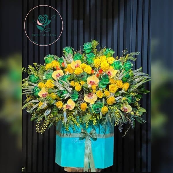 باکس گل فانتزی ترکیبی سبز و زرد شماره112