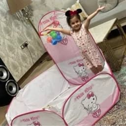 استخر توپ کودک فنری سایز 140در 120 با حلقه بسکتبال با پارچه ضخیم بنری طرح کیتی — تصویر ۷
