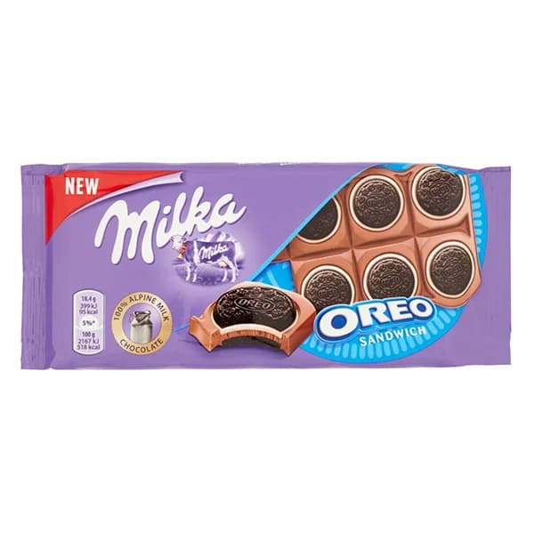 شکلات شیری میلکا همراه با بیسکویت های اور او حجم 92 گرم