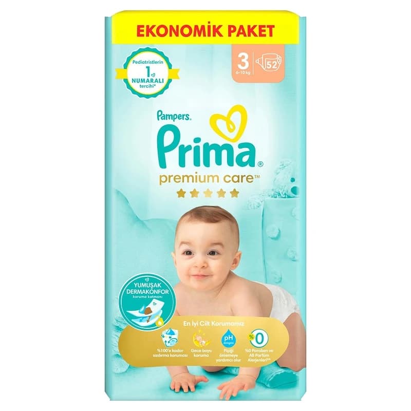 پوشک پریما سفید شماره 3 تعداد 52 عددی