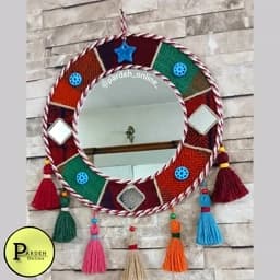 آینه دکوراتیو گرد سنتی با قاب جاجیم دستبافت قطر 34 سانتی متر — تصویر ۵