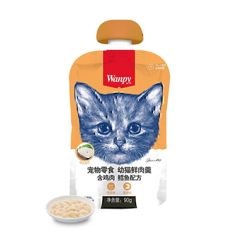 پودینگ بچه گربه چینی نویس با طعم مرغ و ماهی کاد ونپی Wanpy Soup Chicken & Cod وزن 90 گرم