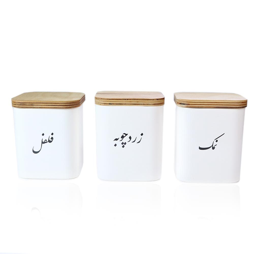 جا ادویه سرامیکی 3 عددی تکست (فلفل-زردچوبه-نمک) — تصویر ۲