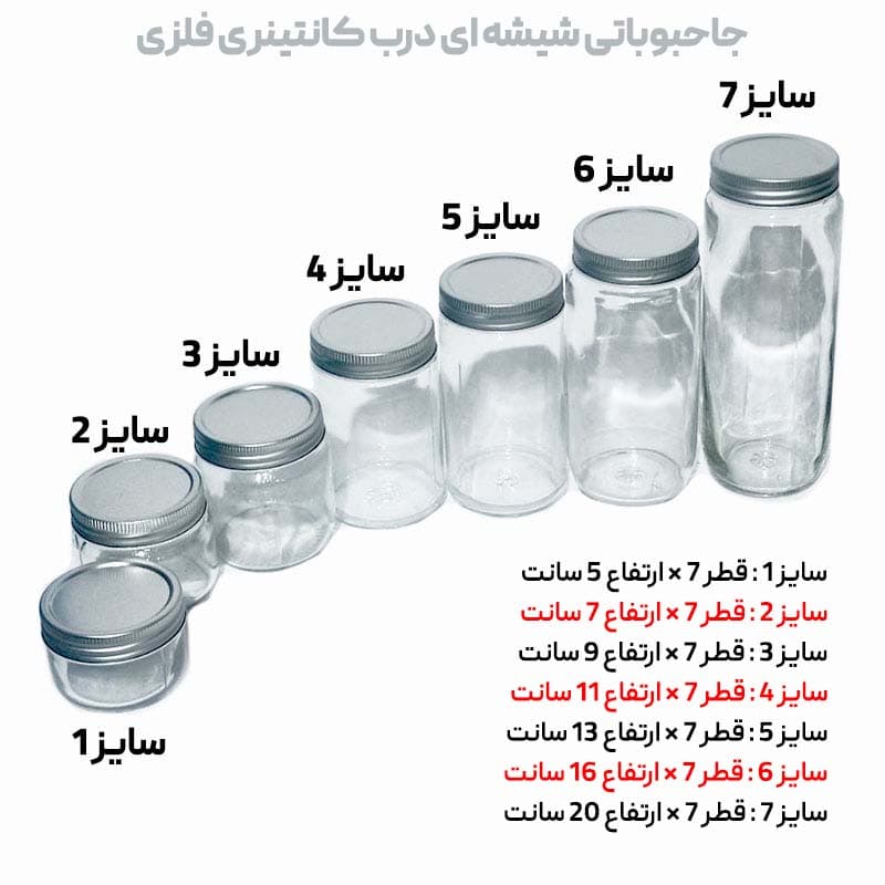 پک 7 عددی جاحبوباتی شیشه ای استوانه ای درب کانتینری (تمام7سایز) — تصویر ۴
