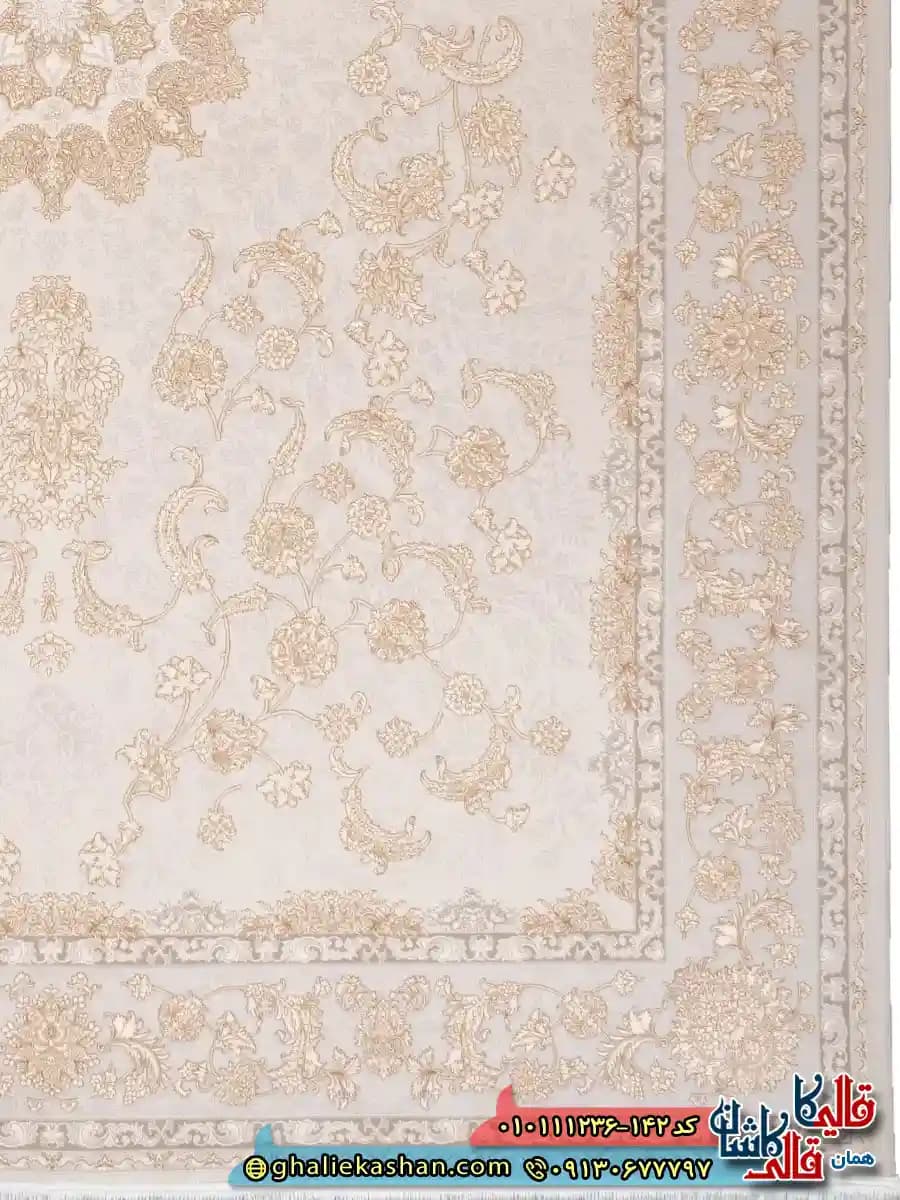 فرش ‌1200 ‌شانه ‌طرح ‌پالاسیون ‌زمینه ‌طوسی ‌نقره ‌ای ‌عاجی ‌گل ‌برجسته ‌کاشان ‌ — تصویر ۱۱