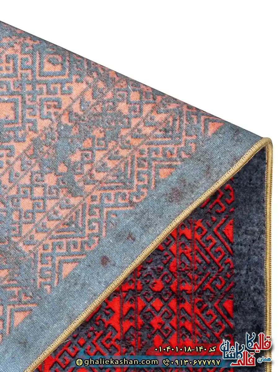 فرش وینتیج مدرن 1000 شانه طرح ترکمن یاد زمینه قرمز لاکی کاشان — تصویر ۷