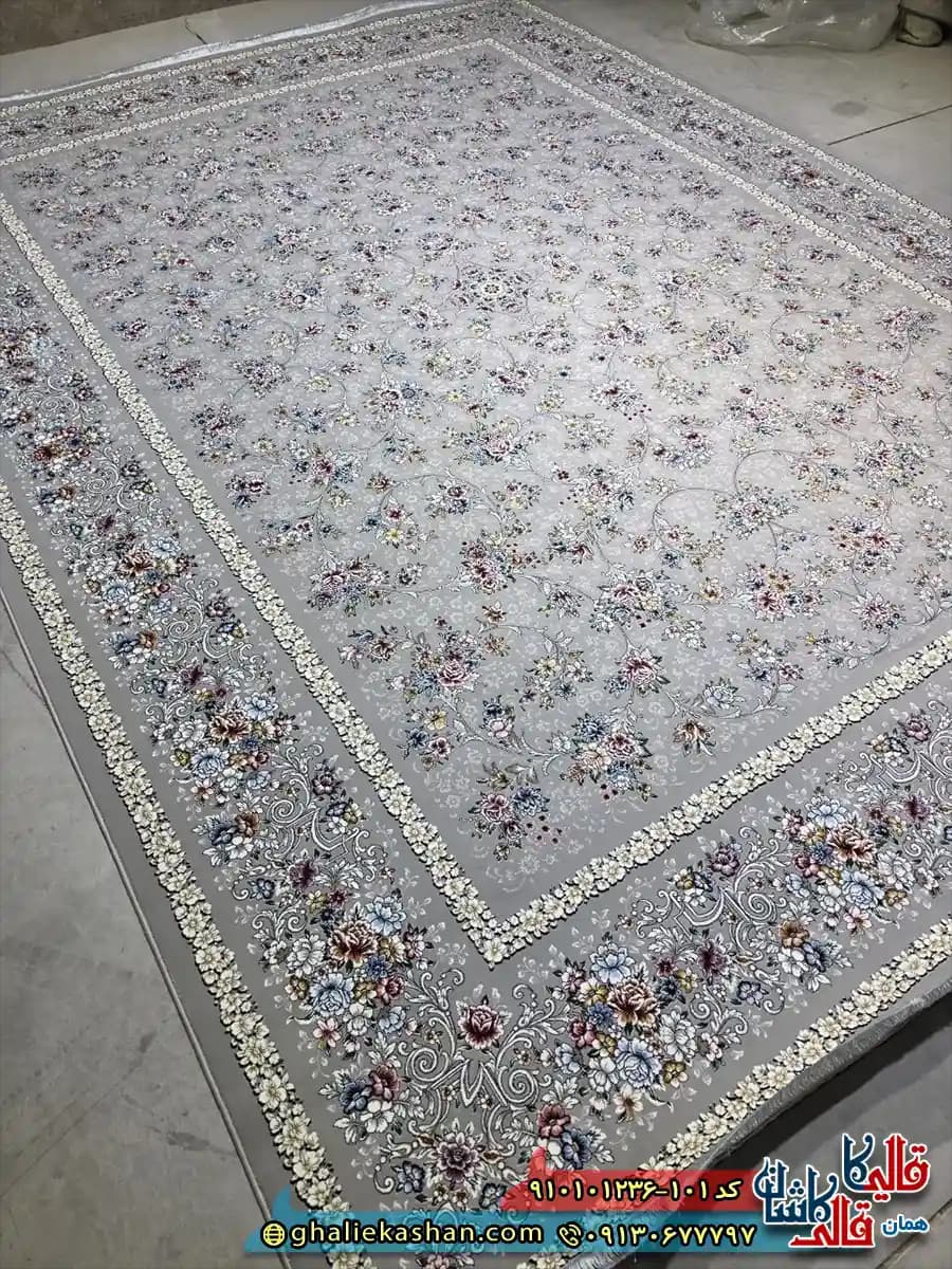 فرش کلاسیک 1200 شانه طرح افشان رزیتو رنگ طوسی سیلور کاشان — تصویر ۲