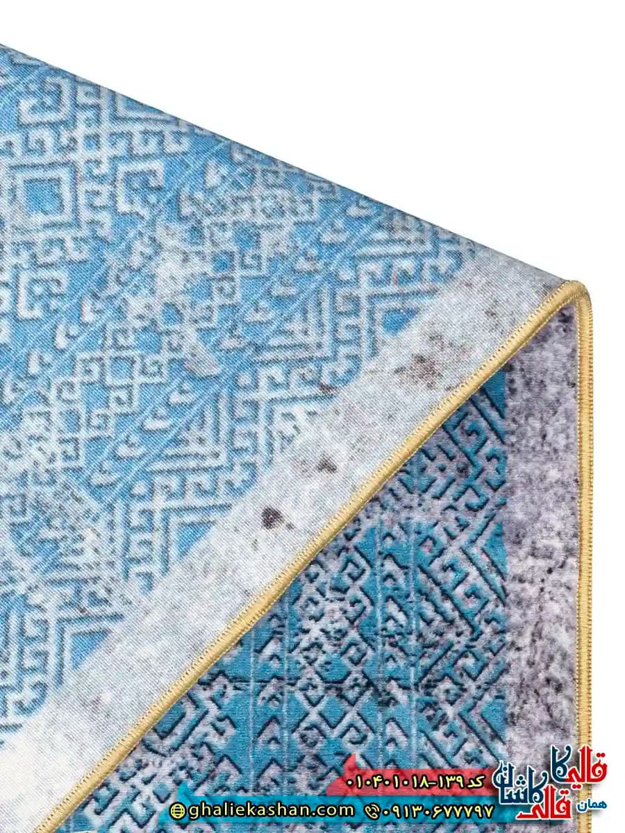 فرش وینتیج مدرن 1000 شانه طرح ترکمن یاد زمینه آبی کاشان — تصویر ۷