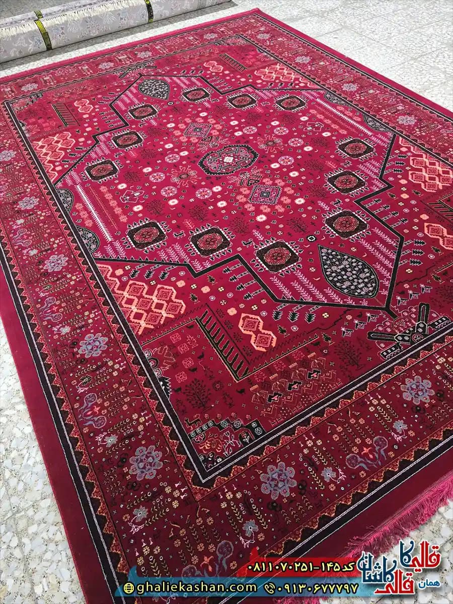 فرش کلاسیک سنتی 700 شانه طرح قشقایی رنگ قرمز لاکی 2 کاشان