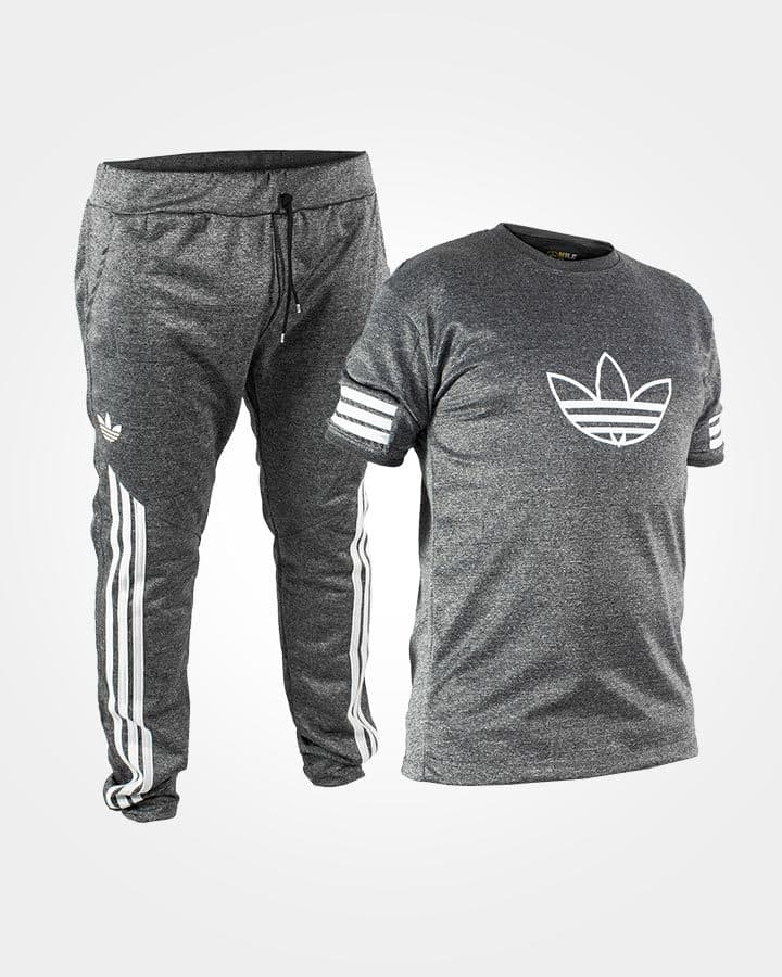 ست تیشرت شلوار زغال سنگی مردانه آستین کوتاه Adidas مدل 1590